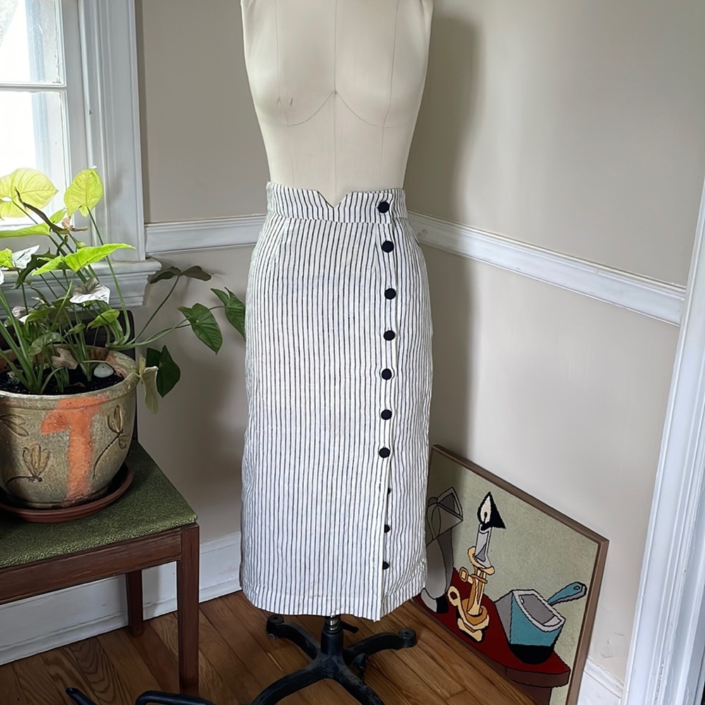 Ajaie Alaie striped button down pencil skirt, linen, xs